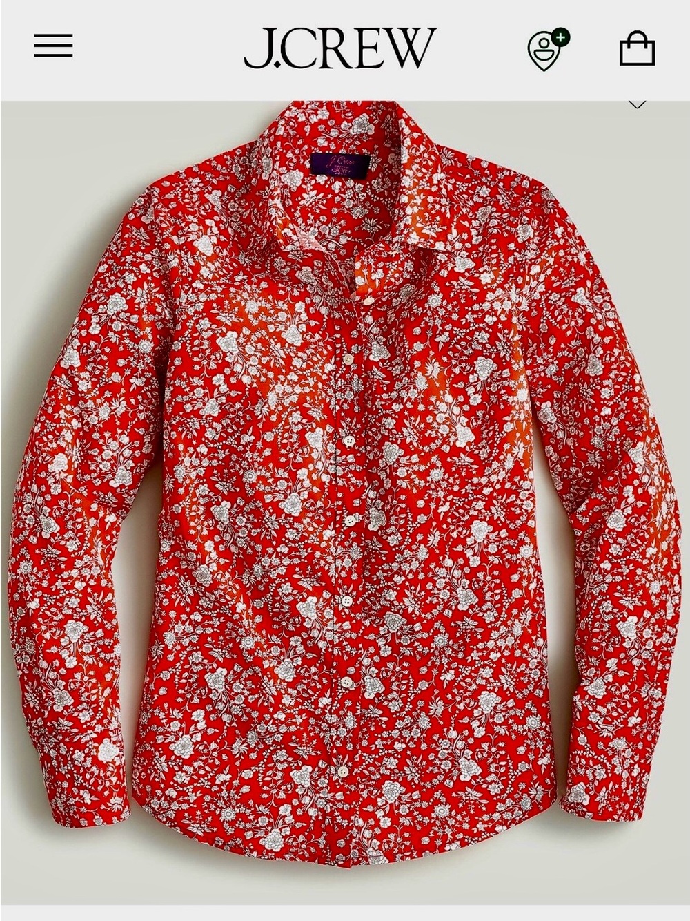 J. Crew Size 2 Slim Perfect Shirt in Liberty Red Summer Blooms Print